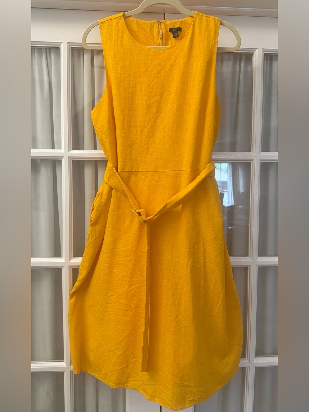 Ann Taylor Bright Yellow Sleeveless Midi Dress with Belt